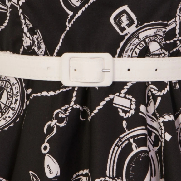 Hell Bunny nautical sailor anchor swing dress black and cream L - Picture 4 of 14